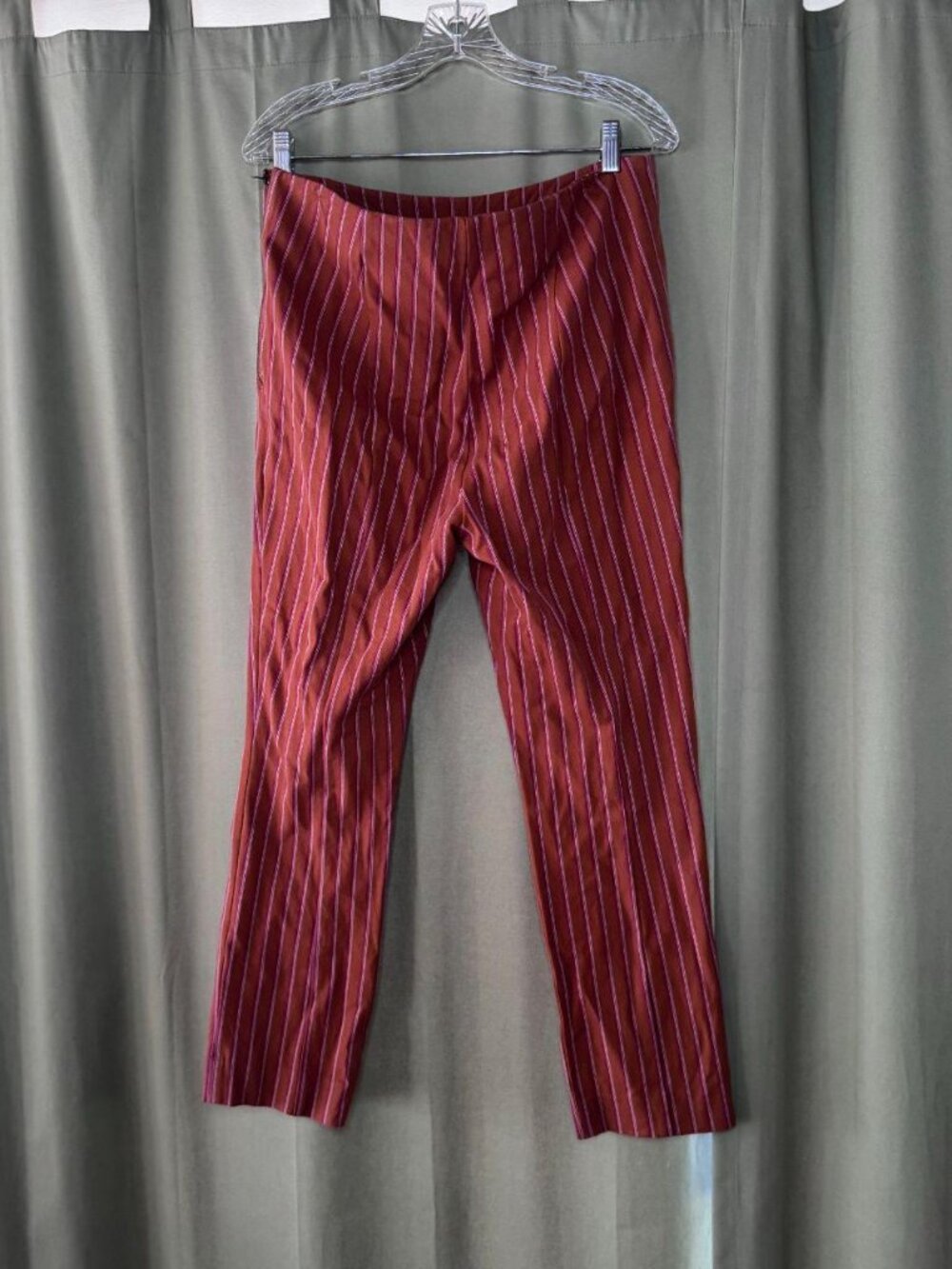 Anthropologie Essential Slim Striped Trousers Rust Magenta Size 10